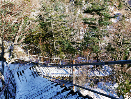 Stairs in the mountains. Seoraksan National Park. South Koreaの写真素材