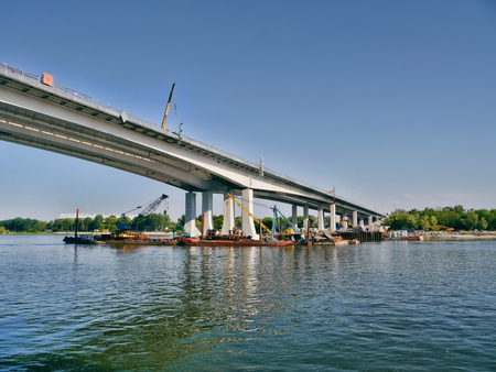 Construction of a bridge over the Don River. Rostov on Don citu, Russia.の写真素材
