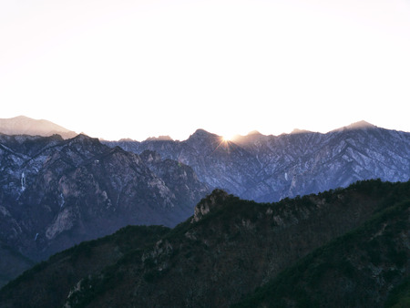 Sunset in mountains. View from high peak. Seoraksan National Park. South Koreaの写真素材