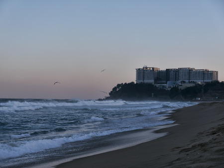 View to Lotte Hotel from Sokcho beach. South Korea. January 2018のeditorial素材