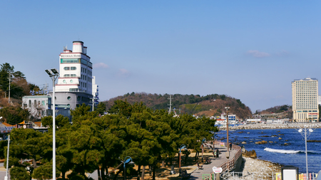 Seafront of Sokcho city. South Korea, December 2017のeditorial素材