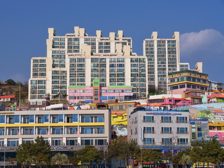 Panorama from the sea to Yeosu city. South Korea. January 2018のeditorial素材