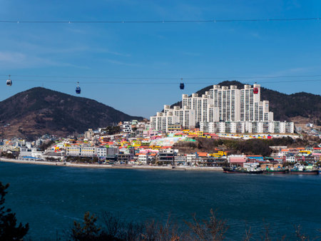 Cable car under the bay of Yeosu city. South Korea. January 2018のeditorial素材