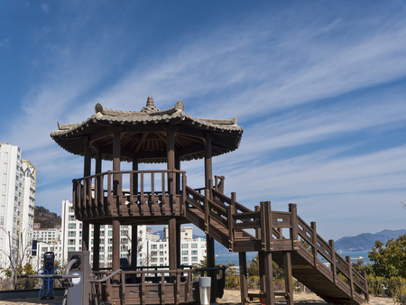 Korean traditional arbor in Yeosu city. South Koreaの写真素材