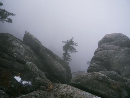 Mountains into the cloud. Big rocks in the mist. Seoraksan National Park, South Koreaの写真素材