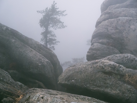 Mountains into the cloud. Big rocks in the mist. Seoraksan National Park, South Koreaの写真素材