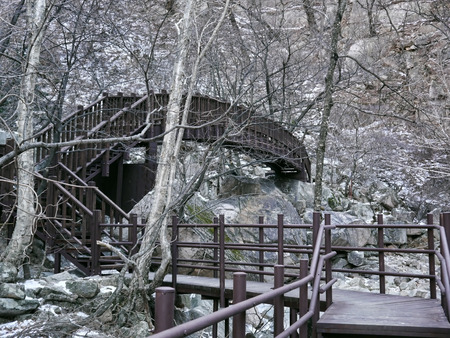 The iron bridge in the mountains, Seoraksan National Park South Koreaの写真素材