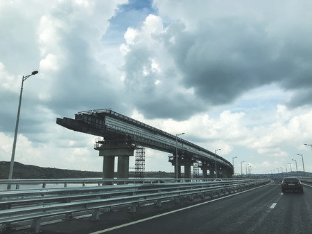Crimean bridge. New highway on the bridge with unloaded trafficの写真素材