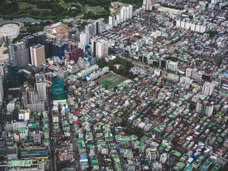 The view to Seoul city from the air. South Koreaのeditorial素材