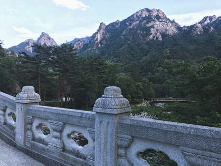 View to beautiful mountains in Seoraksan National Park from the stone bridge. Summer. South Koreaの写真素材