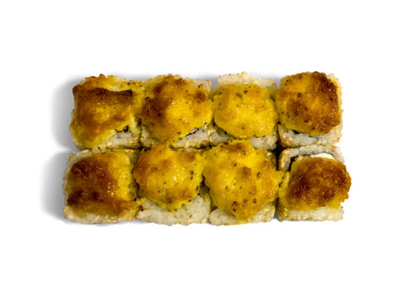 Baked roll isolated on white background. Japanese sushi roll sesameの写真素材