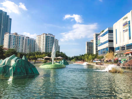 Incheon, South Korea - November 2021: water park with fountainsのeditorial素材