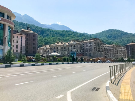 Sochi / Russia - August 2019: Beautiful buildings in Roza Khutorのeditorial素材