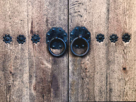 Old wooden doors with iron door handle.Asian style. South Koreaの写真素材