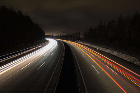long exposure of a German autobahn at nightの写真素材