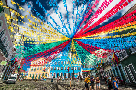 Salvador, Bahia, Brazil - June 16, 2017: Photograph of the streets of Pelourinho in Salvador, Bahia....