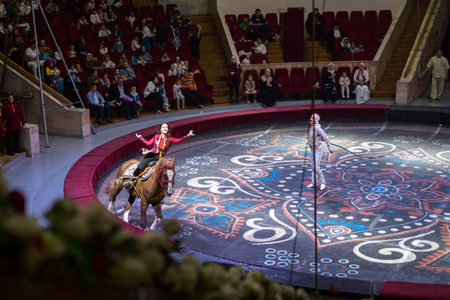 TASHKENT, UZBEKISTAN - MART 23, 2025: Circus riders of the Zaripov dynasty, a circus performance...