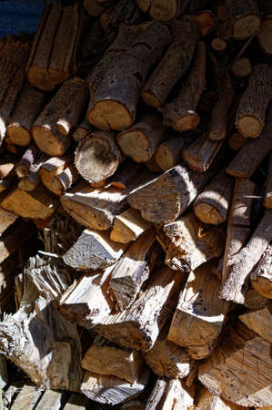 Seasonal stores, stacked firewoodの写真素材