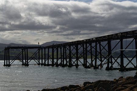 A large old wharf at Moreraki Village in New Zealand's South Island.