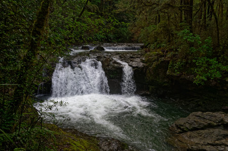 The weir at Six Mile Creek, Murchison, New Zealandの写真素材