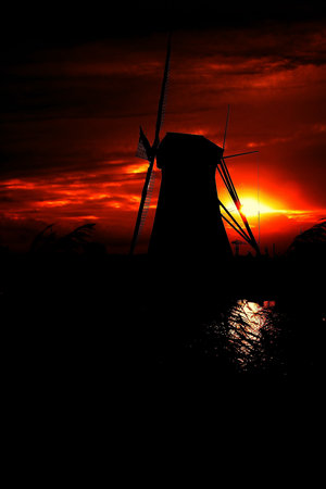 Polderlandscape in Kinderdijkの写真素材