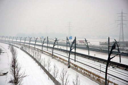 Traffic on the railroads in Tiel has to deal with bad weather.の写真素材