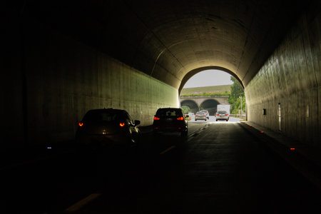 Traffic on the highway and through the tunnels in Austria