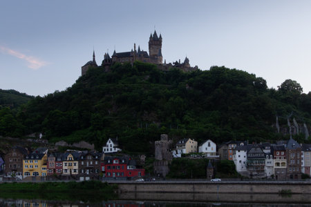 Dusk is breaking over Cochem in the Eifel valleyのeditorial素材