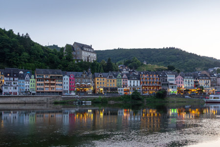 Dusk is breaking over Cochem in the Eifel valleyのeditorial素材