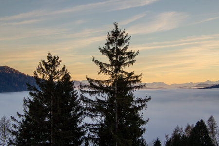 Landscape with sunset above the mountain tops in Austria