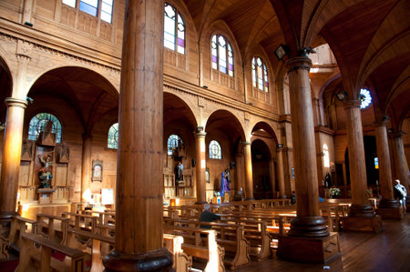 CASTRO, CHILE - JANUARY 28, 2015: San Francisco church with its beautiful wooden interiorのeditorial素材