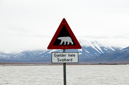 Polar Bear Warning Sign - Longyearbyen - Svalbardの写真素材