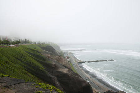 Foggy Coastline - Lima - Peruの写真素材