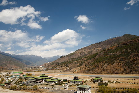 Paro Airport in the Mountains - Bhutanの写真素材