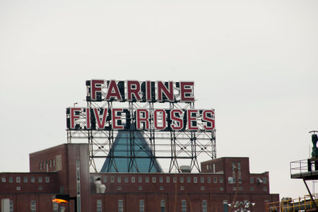 MONTREAL, CANADA - May 29, 2015: 'Farine Five Roses' is a brand of flour and its sign is a popular symbol for the city of Montrealのeditorial素材