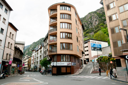 ANDORRA LA VELLA, ANDORRA - May 22, 2016: Avenue Princep Benlloch is one of the main streets in the capital cityのeditorial素材