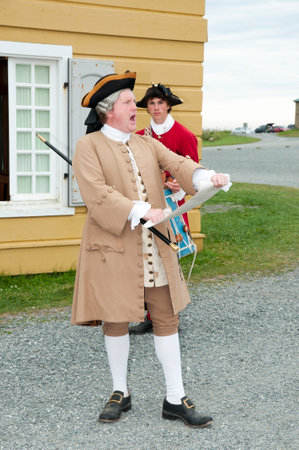 LOUISBOURG, CANADA - August 13, 2016: Fortress of Louisbourg 18th century reenactment of prosecutionのeditorial素材