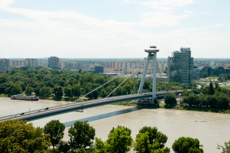 SNP Bridge (UFO Bridge) - Bratislava - Slovakiaの写真素材