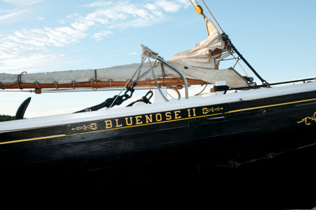 LOUISBOURG, CANADA - August 13, 2016: Bluenose II is a replica of the famous fishing schooner Bluenose. It's docked in Louisbourg as part of its summer sailing schedule to visit 5 Cape Breton ports.のeditorial素材