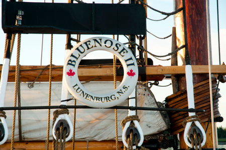LOUISBOURG, CANADA - August 13, 2016: Bluenose II is a replica of the famous fishing schooner Bluenose. It's docked in Louisbourg as part of its summer sailing schedule to visit 5 Cape Breton ports.のeditorial素材