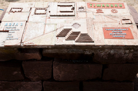 Outside Plan Map of Tiwanaku Ruins (translated: Spiritual & Political Center) - Boliviaのeditorial素材