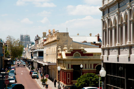 FREMANTLE, AUSTRALIA - October 26, 2016: Commercial buildings on High Street in the southern suburb of Fremantleのeditorial素材