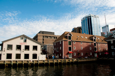 HALIFAX, CANADA - August 13, 2016:  The Halifax Waterfront Boardwalk is a public footpath and a tourist destination popular for its shops and restaurantsのeditorial素材