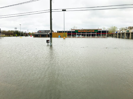 MONTREAL, CANADA - May 7, 2017: Rising flood water causing a state of emergency in commercial & residential areasのeditorial素材