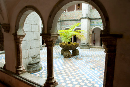 Pena Palace Courtyard - Sintra - Portugalのeditorial素材