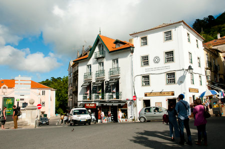 SINTRA, PORTUGAL - June 4, 2016: Commercial buildings & tourists in the UNESCO city of Sintraのeditorial素材