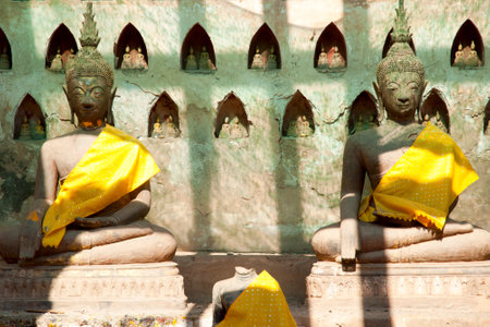 Wat Si Saket Buddhas - Vientiane - Laosのeditorial素材