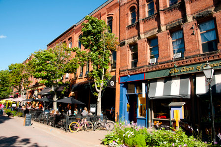 CHARLOTTETOWN, CANADA - August 8, 2016: Historic buildings and restaurants on Victoria Row pedestrian streetのeditorial素材