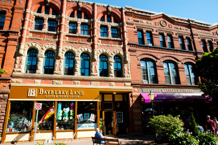 CHARLOTTETOWN, CANADA - August 8, 2016: Historic buildings and restaurants on Victoria Row pedestrian streetのeditorial素材
