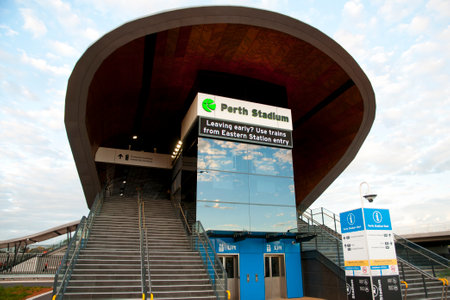 PERTH, AUSTRALIA - February 1, 2018: Transperth's New Perth Stadium station connecting the Optus Stadiumのeditorial素材
